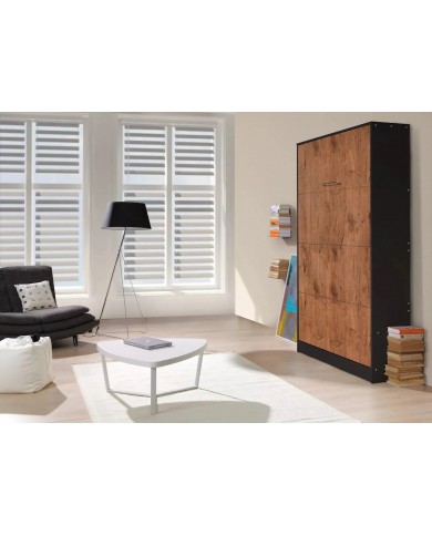 Armoire lit escamotable relevable vertical 120x200 cm chêne lancelot et noir Premium