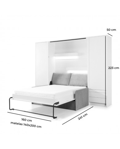 Lit escamotable vertical 140×200 cm avec canapé taupe DELUXE | Mobili & Co