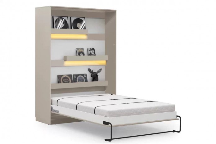 Lit escamotable vertical 140×200 cm avec canapé taupe DELUXE | Mobili & Co