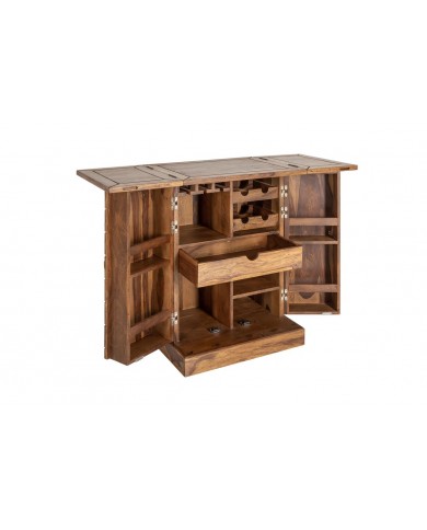 Meuble bar pliant bois massif de sheesham naturel 130 cm Tessela