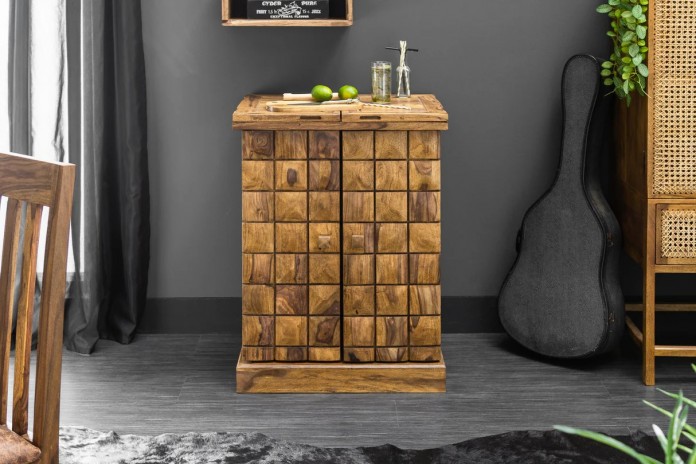 Meuble bar pliant bois massif de sheesham naturel 130 cm Tessela