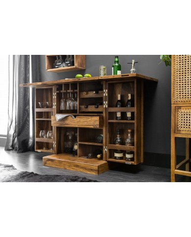 Meuble bar pliant bois massif de sheesham naturel 130 cm Tessela