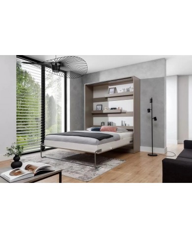 Armoire lit escamotable relevable vertical 120x200 cm taupe Premium