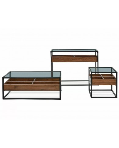 Table de Salon Harmony A – Élégance et Fonctionnalité avec Plateau en Verre et Rangements