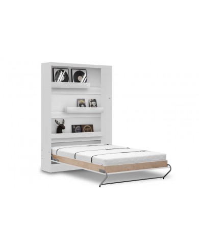 Armoire lit escamotable relevable vertical 120x200 cm blanc brillant Premium