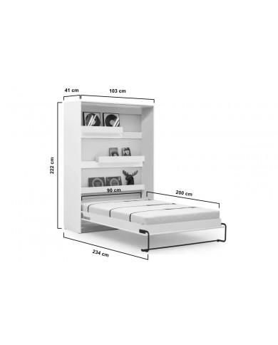 Armoire lit escamotable relevable vertical 90x200 cm chêne sonoma Premium