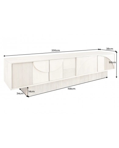Meuble TV 4 portes 200 cm en reliefs 3D en bois de manguier aspect marron fumé NEOFORMA