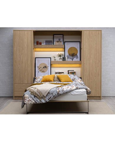 Lit escamotable vertical 140×200 cm avec bureau intégré CHENE HUILE DELUXE