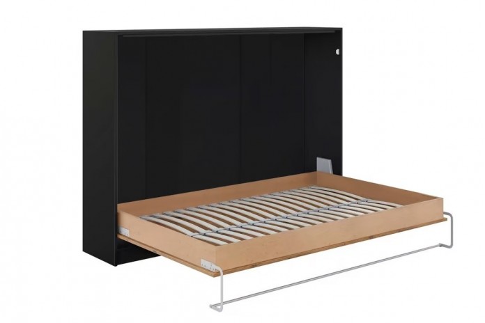 Armoire lit escamotable relevable horizontal 140x200 cm chêne lancelot et noir