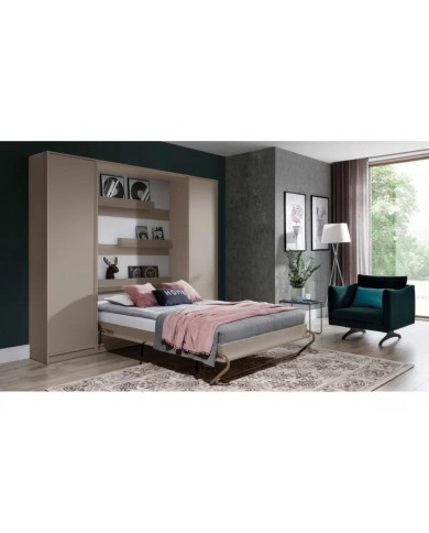 Armoire lit escamotable relevable vertical 120x200 cm taupe Premium