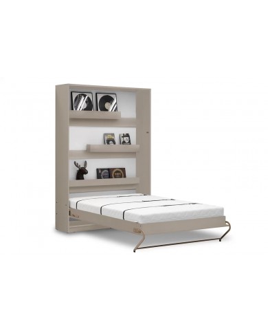Armoire lit escamotable relevable vertical 120x200 cm taupe Premium