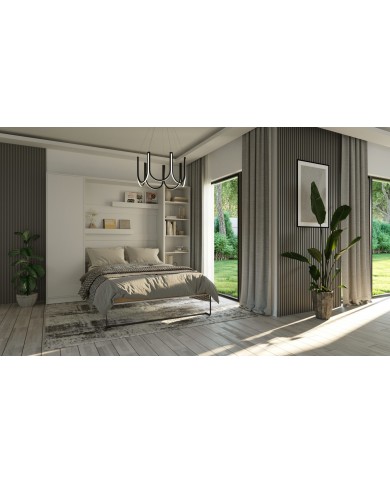 Armoire lit escamotable relevable vertical 140x200 cm blanc brillant Premium