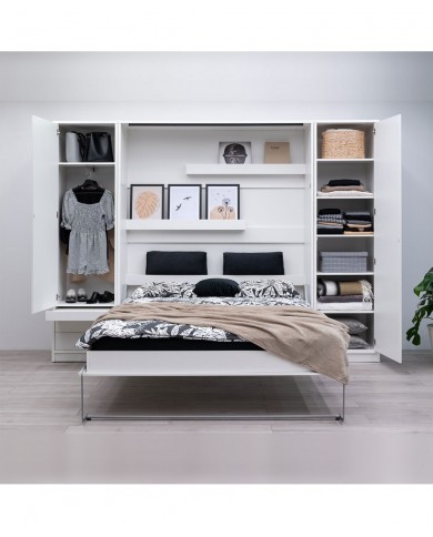 Armoire lit escamotable relevable vertical 140x200 cm blanc brillant Premium