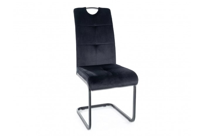 Chaise rembourrée en velours avec poignée et pieds en métal Axo