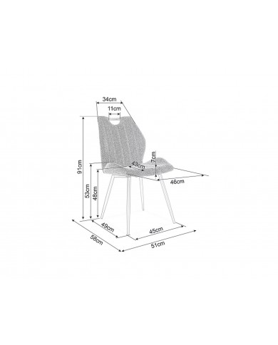 Chaise avec poignées et pieds en métal en tissu ou velours Arco