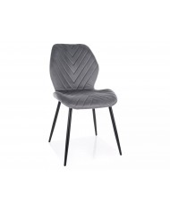Chaise rembourrée en velours motifs chevrons avec pieds en métal Mike