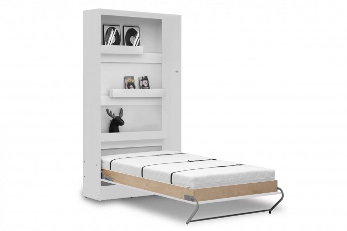 Armoire lit Escamotable relevable vertical 90x200 cm blanc mat Premium