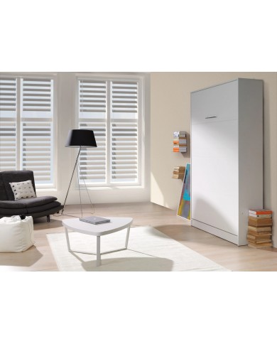 Armoire lit Escamotable relevable vertical 90x200 cm blanc mat Premium