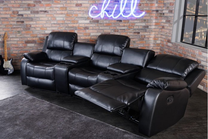 Fauteuil de cinéma 3 places relax Cuir écologique Noir Cannes 3