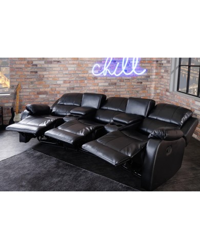 Fauteuil de cinéma 3 places relax Cuir écologique Noir Cannes 3