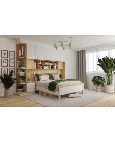Lit pont 140/160/180×200 cm chêne huilé & blanc mat – Ambiance Mobiliandco