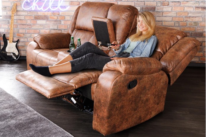 Fauteuil de cinéma 2 places relax cuir écologique marron antique Cannes 2
