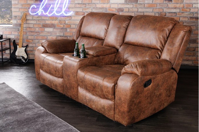 Fauteuil de cinéma 2 places relax cuir écologique marron antique Cannes 2