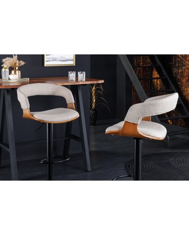 Chaise de bar réglable en tissu beige et bois naturel de frêne avec pieds en métal design Athan