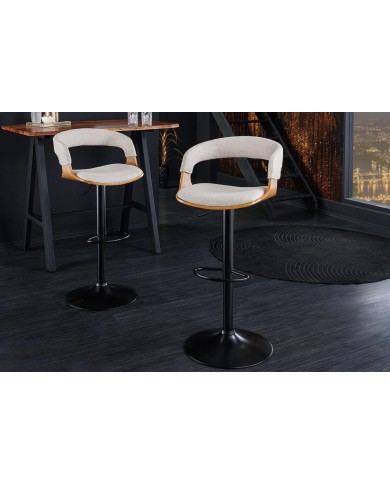 Chaise de bar réglable en tissu beige et bois naturel de frêne avec pieds en métal design Athan