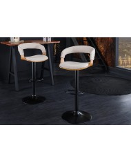 Chaise de bar réglable en tissu beige et bois naturel de frêne avec pieds en métal design Athan