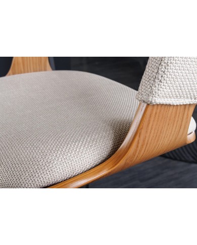 Chaise de bar réglable en tissu beige et bois naturel de frêne avec pieds en métal design Athan