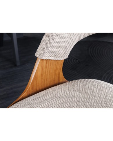 Chaise de bar réglable en tissu beige et bois naturel de frêne avec pieds en métal design Athan