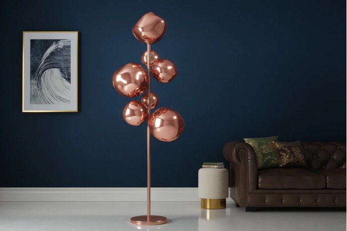 Lampadaire Design 7 Globes SOLENA Acier Doré & Verre 170 cm