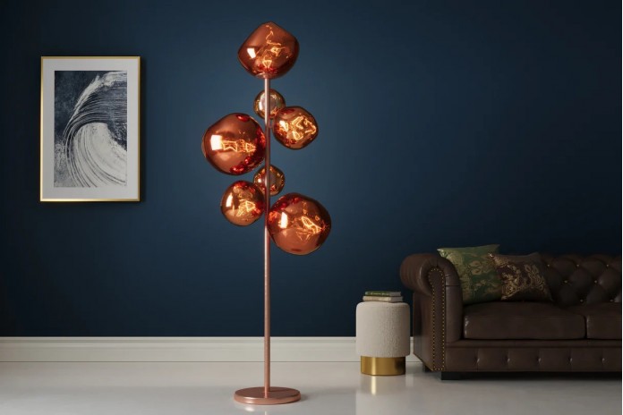Lampadaire Design 7 Globes SOLENA Acier Doré & Verre 170 cm