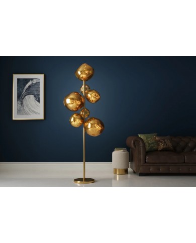 Lampadaire Design 7 Globes SOLENA Acier Doré & Verre 170cm