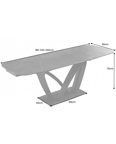 Table en céramique extensible effet marbre blanc 180(260)x95x76 cm Volterra