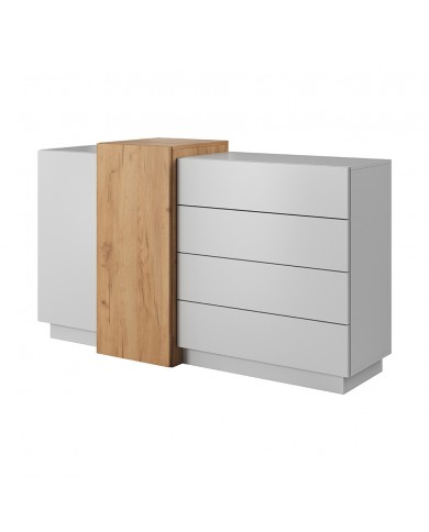 Chambre Scandi Zen  Lit à coffre relevable + sommier + 2 tables de nuit intégrées + commode 4T