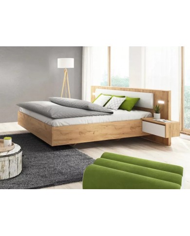 Lit avec tête de lit capitonnée et table de chevets avec LEDs intégrées 160x200 cm  Lexo