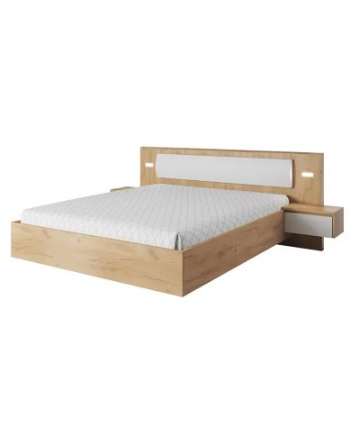 Lit avec tête de lit capitonnée et table de chevets avec LEDs intégrées 160x200 cm  Lexo