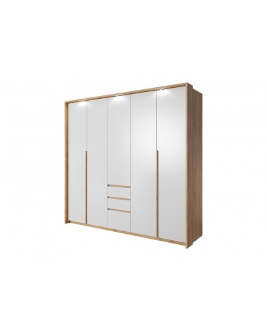 Armoire Design 3 Portes Pliantes et 3 Tiroirs LEXO en Chêne et Blanc