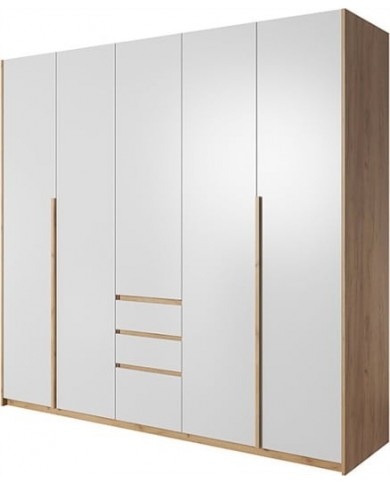 Armoire Design 3 Portes Pliantes et 3 Tiroirs LEXO en Chêne et Blanc