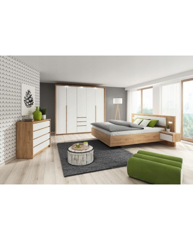 CHAMBRE COMPLÈTE LEXO Lit 160 + sommier + 2 tables de nuit intégrées + Armoire xxl+ Commode