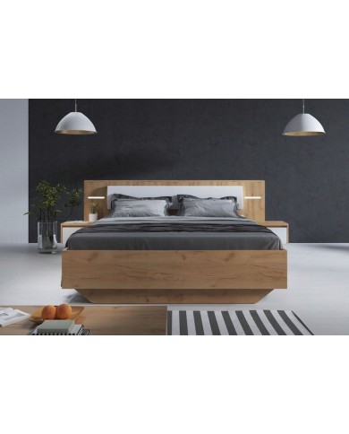 CHAMBRE COMPLÈTE LEXO Lit 160 + sommier + 2 tables de nuit intégrées + Armoire xxl+ Commode
