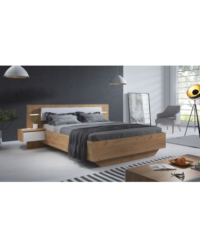 CHAMBRE COMPLÈTE LEXO Lit 160 + sommier + 2 tables de nuit intégrées + Armoire xxl+ Commode