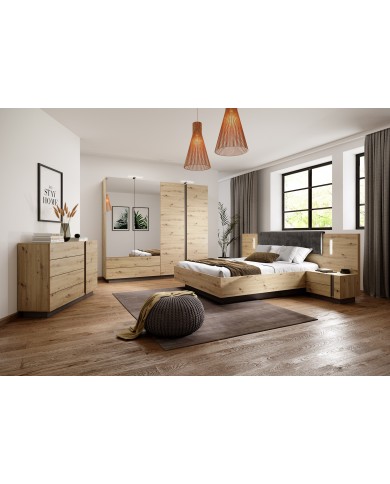 Commode étagères une porte et 4 tiroirs Chêne Artisanal & Graphite Mobilinea Artisan