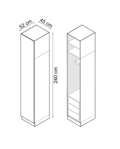 Armoire une porte double penderie et double tiroirs et tablette 45 cm blanc mat Ambiance