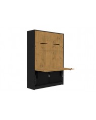 Armoire lit escamotable relevable vertical avec bureau intégré 140x200 cm chêne lancelot et noir DELUXE