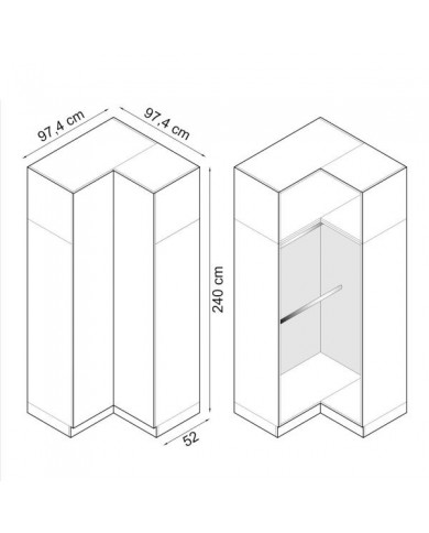 Armoire d'angle double penderie 97,5 cm chêne huilé Ambiance