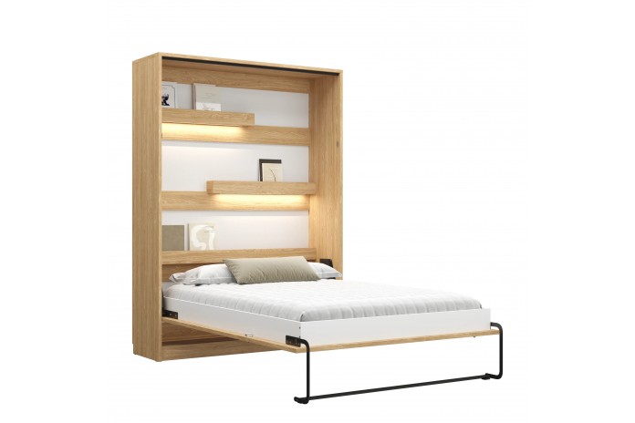 Lit escamotable vertical 140×200 cm avec bureau intégré CHENE HUILE DELUXE