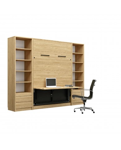 Lit escamotable vertical 140×200 cm avec bureau intégré CHENE HUILE DELUXE